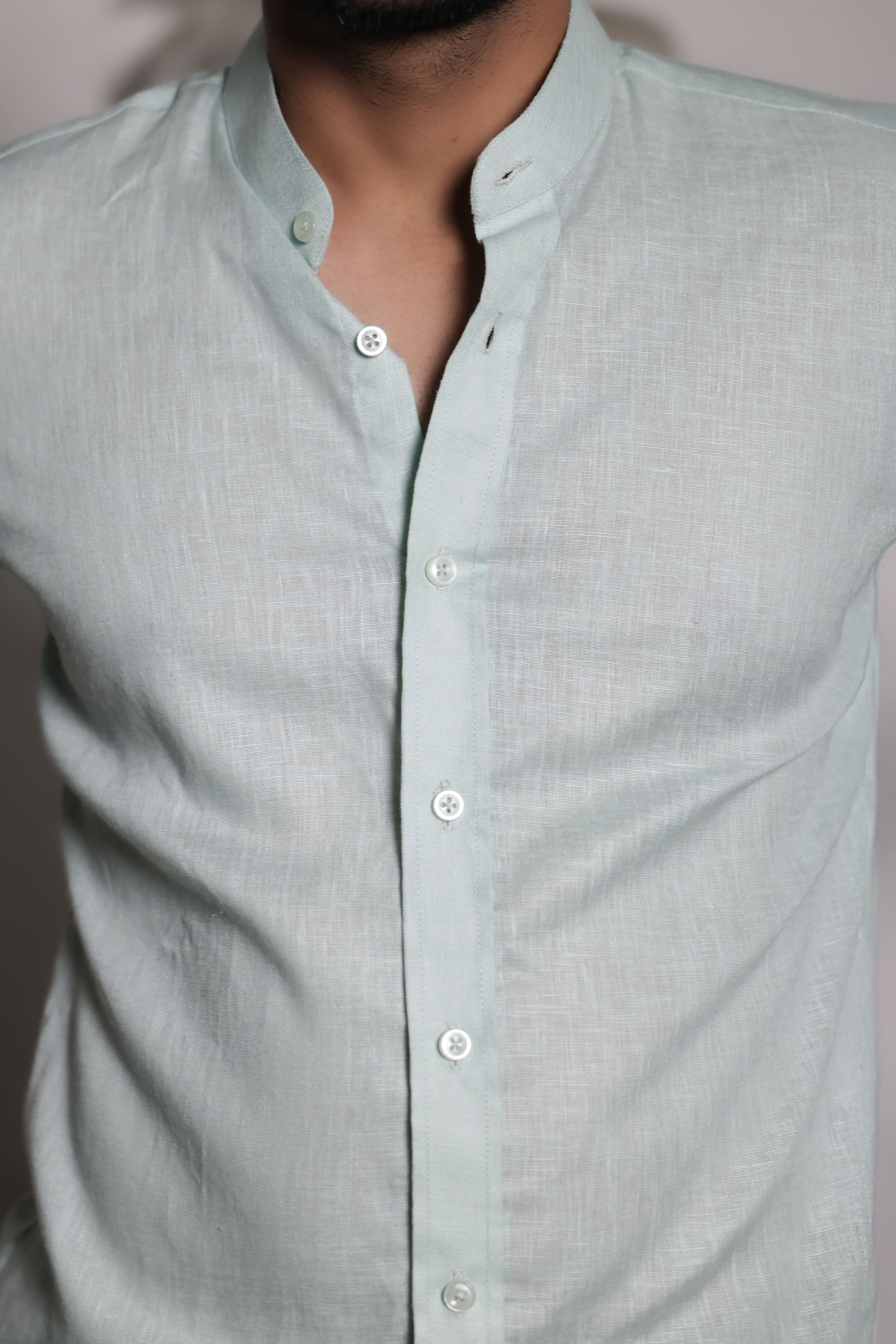 Evergreen - The Light Green Mandarin Collar Shirt - 18