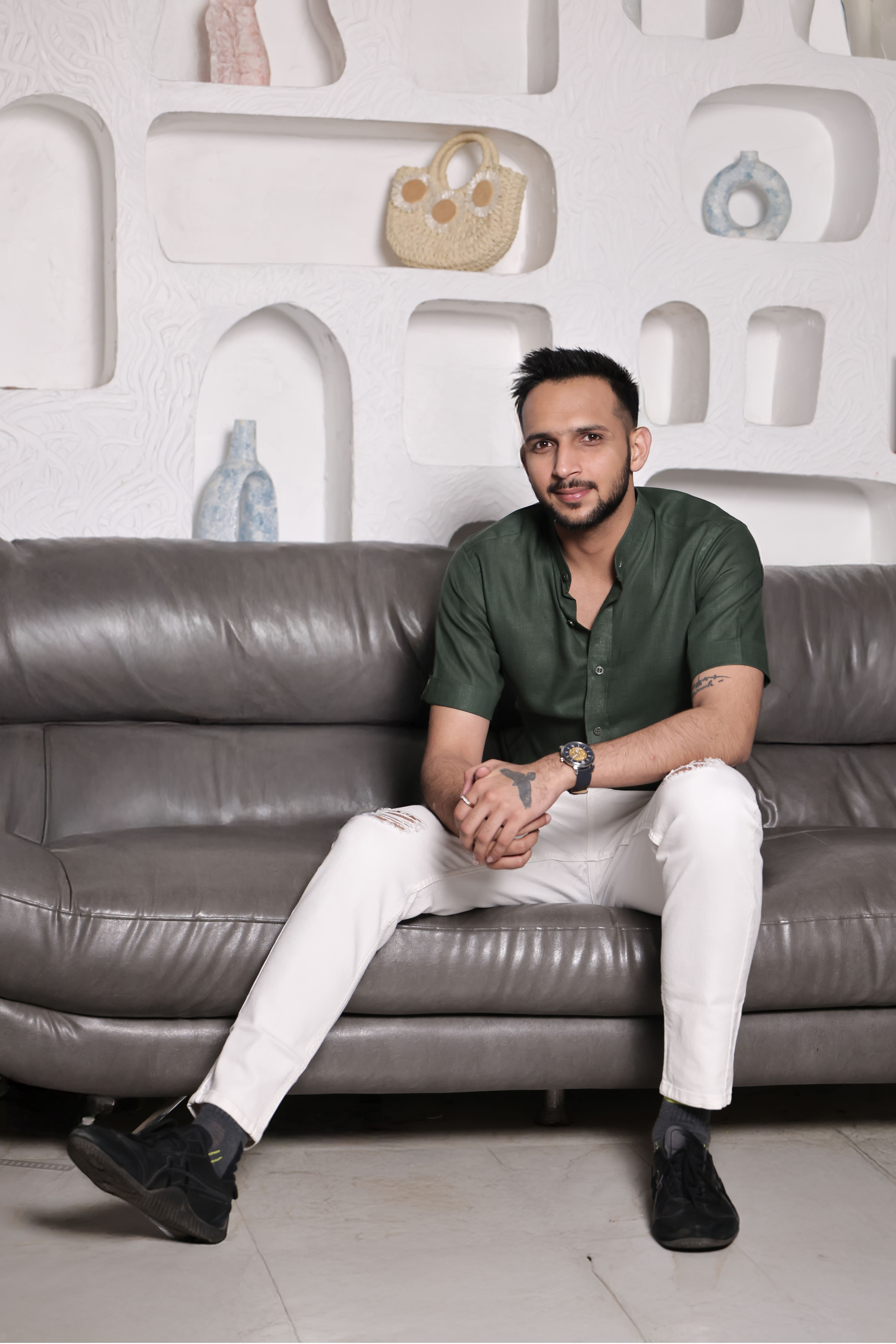 Evergreen - The Olive Green Mandarin Collar Shirt - 19