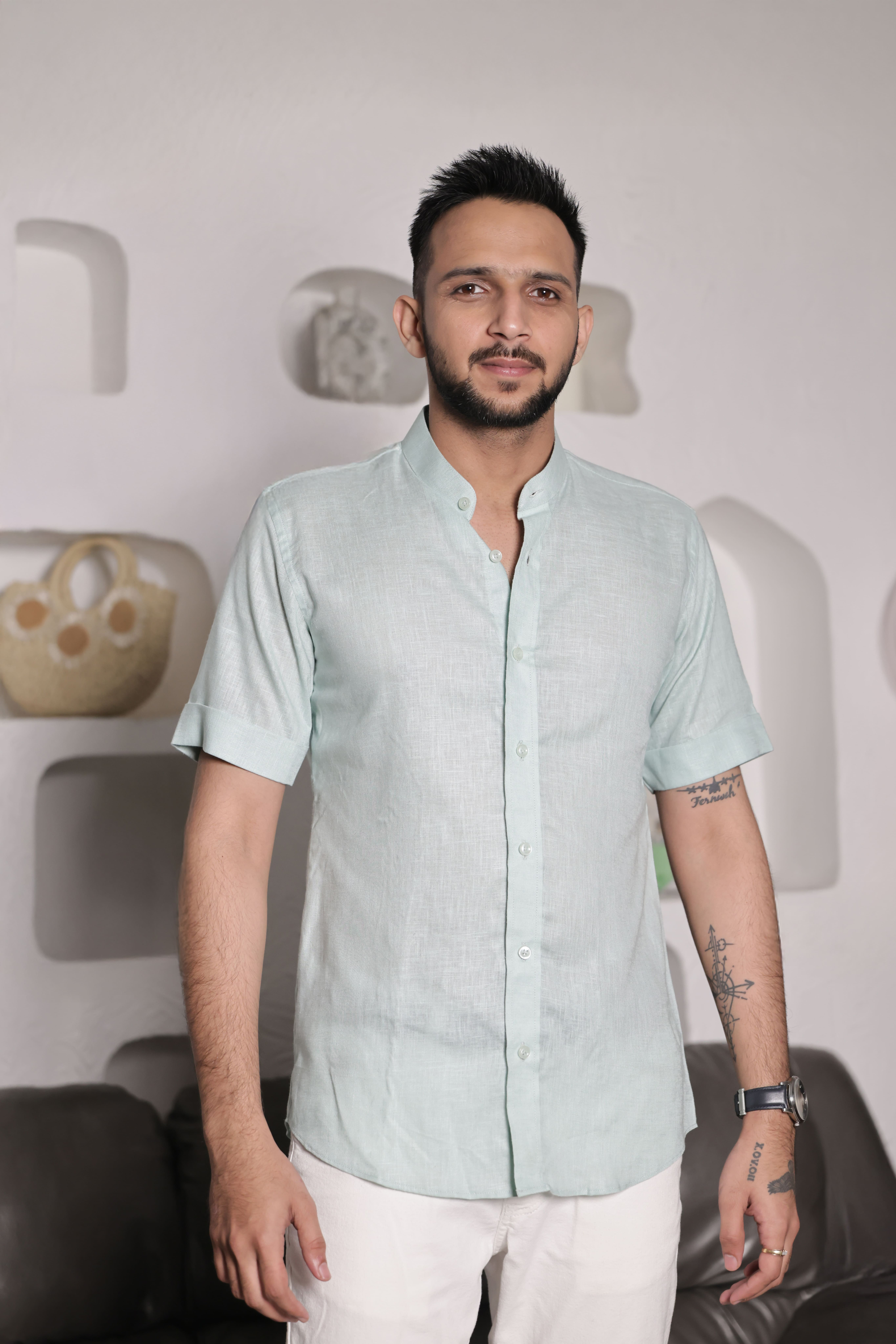 Evergreen - The Light Green Mandarin Collar Shirt - 18